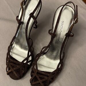 Dolce & Gabbana Metallic Brown Strappy Heels
